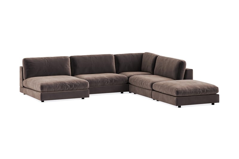 Arken 6-sits Vändbar L-formad Modulhörnsoffa med Divan + Fotpall i Sammet - Brun - Möbler - Vardagsrum - Soffor - Modulsoffor - Komplett modulsoffa