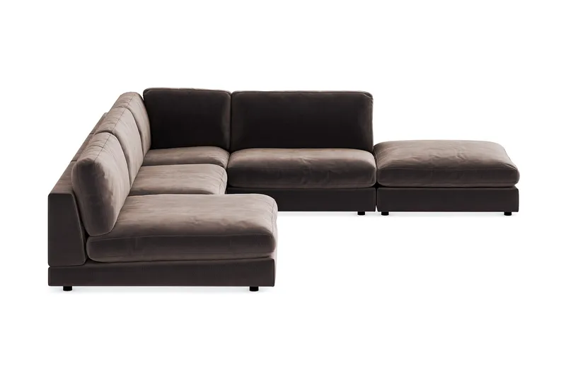 Arken 6-sits Vändbar L-formad Modulhörnsoffa med Divan + Fotpall i Sammet - Brun - Möbler - Vardagsrum - Soffor - Modulsoffor - Komplett modulsoffa