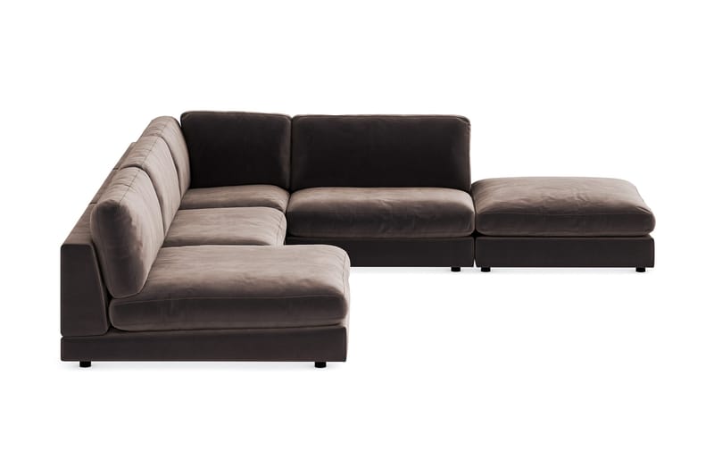 Arken 6-sits Vändbar L-formad Modulhörnsoffa med Divan + Fotpall i Sammet - Brun - Möbler - Vardagsrum - Soffor - Modulsoffor - Komplett modulsoffa