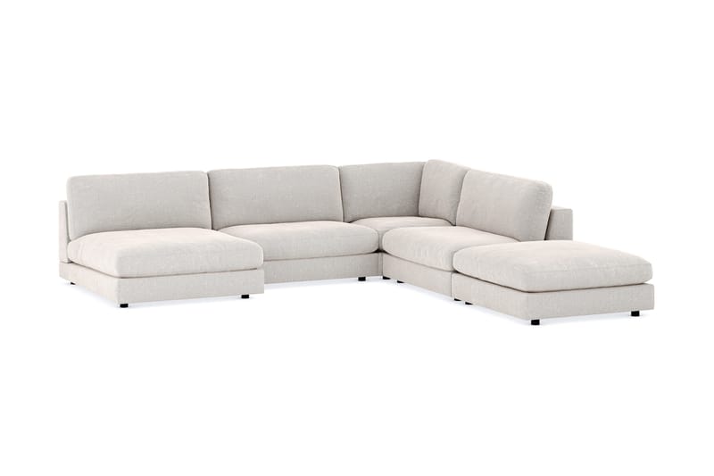 Arken 6-sits Vändbar L-formad Modulhörnsoffa med Divan + Fotpall i Sammet - Krämvit - Möbler - Vardagsrum - Soffor - Modulsoffor - Komplett modulsoffa