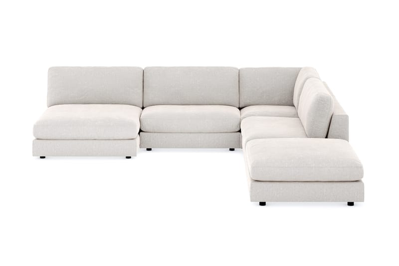 Arken 6-sits Vändbar L-formad Modulhörnsoffa med Divan + Fotpall i Sammet, Krämvit