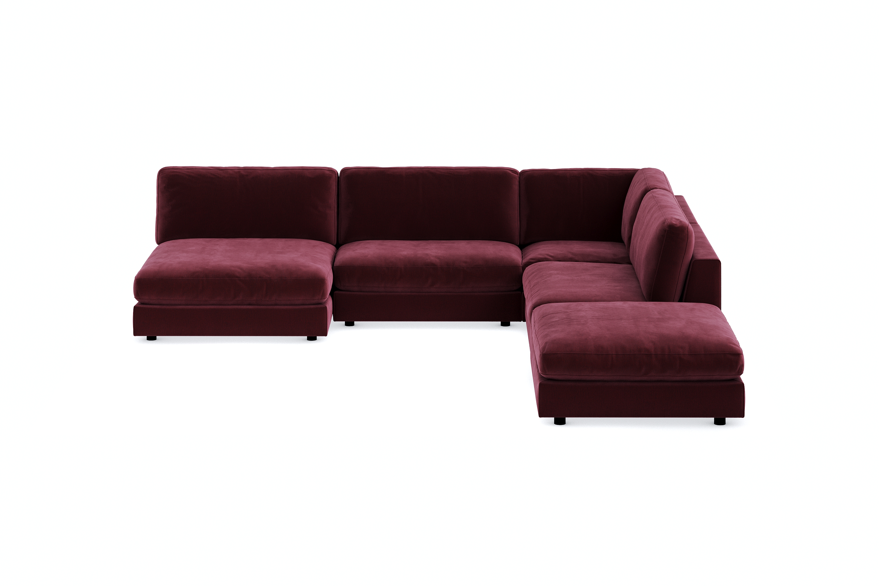 arken 6-sits vändbar l-formad modulhörnsoffa med divan + fotpall i sammet - lila