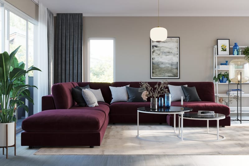 Arken 6-sits Vändbar L-formad Modulhörnsoffa med Divan + Fotpall i Sammet - Lila - Möbler - Vardagsrum - Soffor - Modulsoffor - Komplett modulsoffa