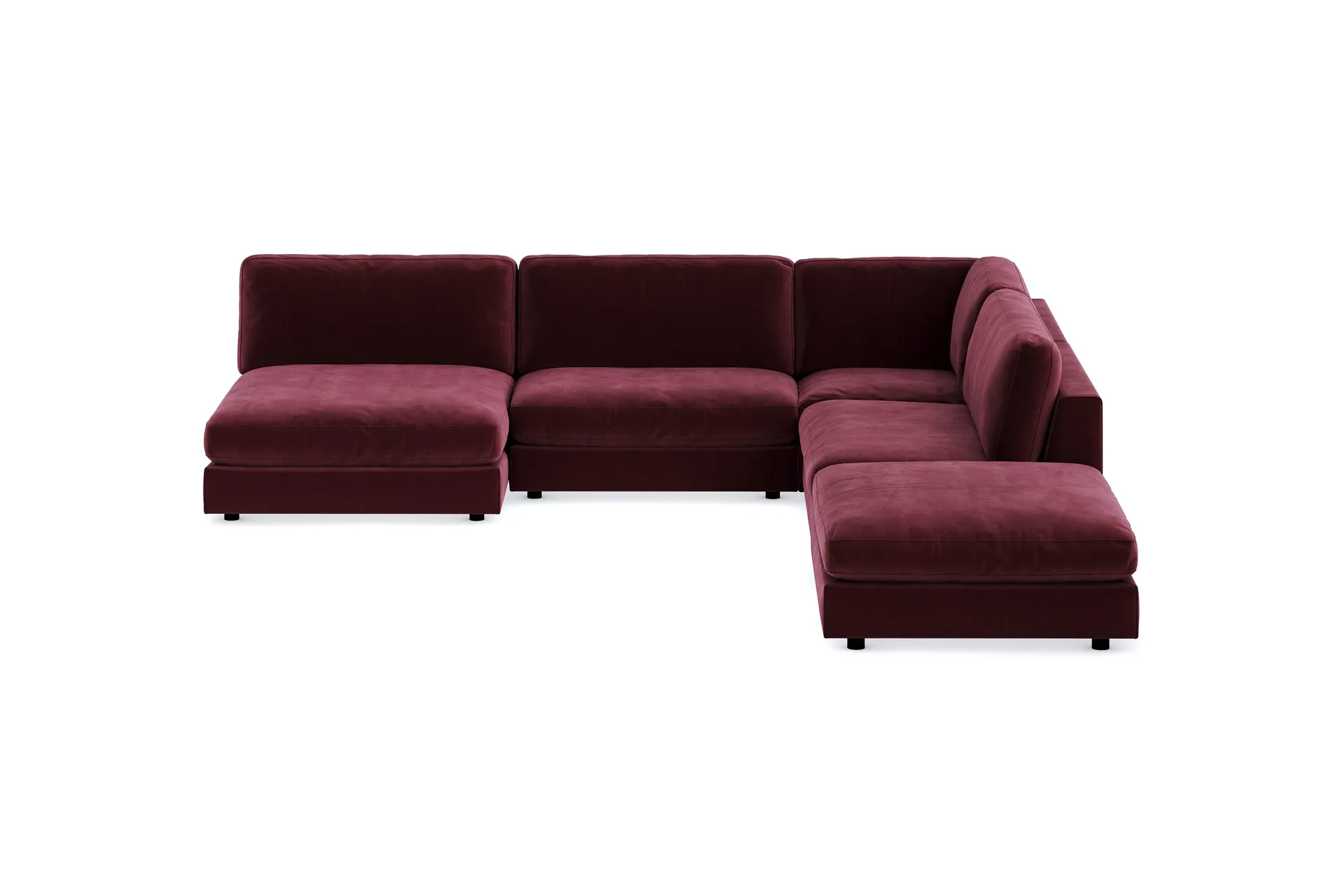 arken 6-sits vändbar l-formad modulhörnsoffa med divan + fotpall i sammet - lila