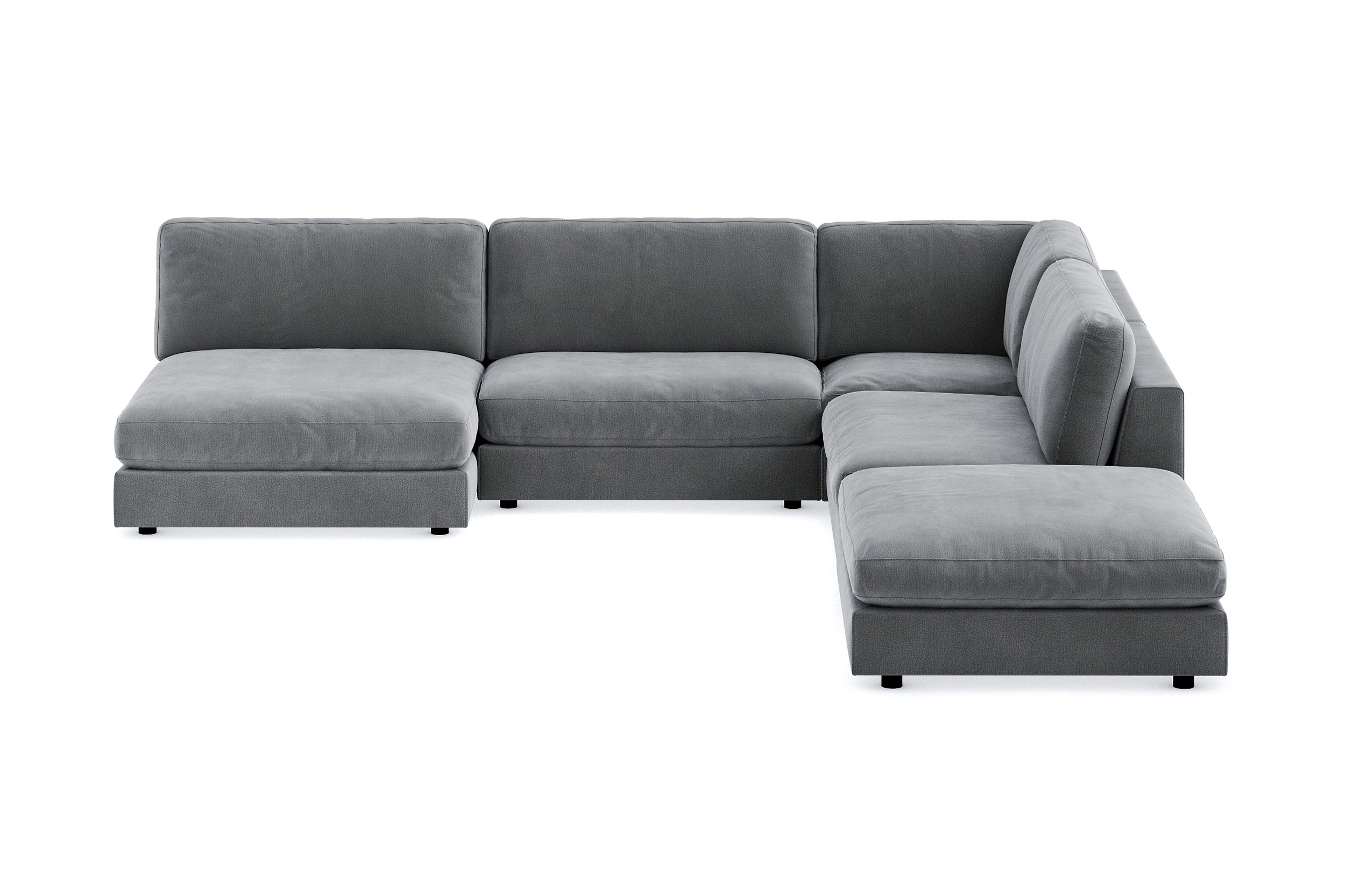 arken 6-sits vändbar l-formad modulhörnsoffa med divan + fotpall i sammet - ljusgrå