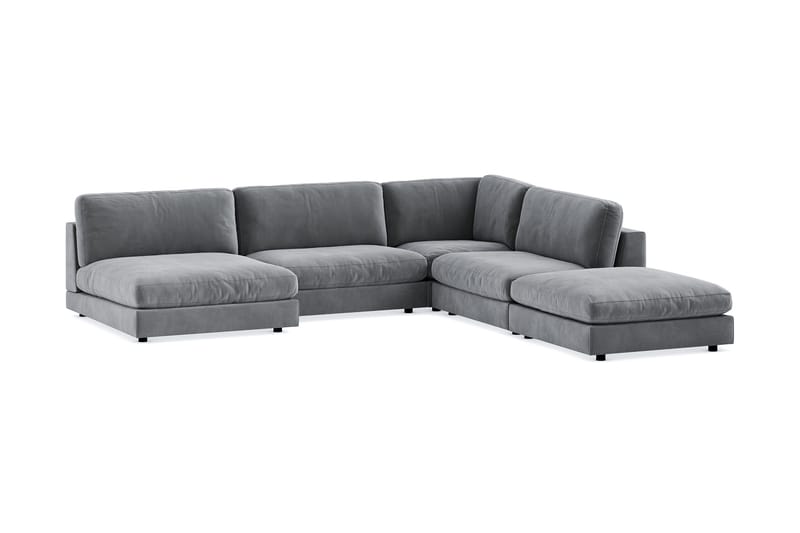 Arken 6-sits Vändbar L-formad Modulhörnsoffa med Divan + Fotpall i Sammet - Ljusgrå - Möbler - Vardagsrum - Soffor - Modulsoffor - Komplett modulsoffa