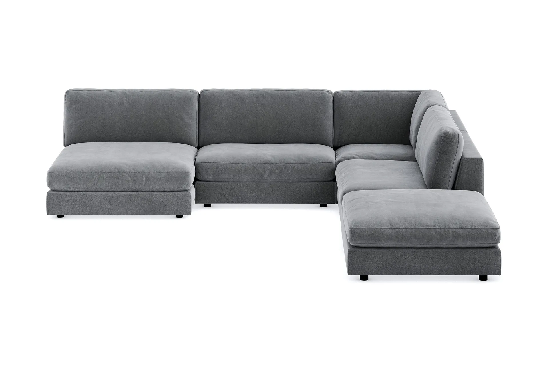 arken 6-sits vändbar l-formad modulhörnsoffa med divan + fotpall i sammet - ljusgrå