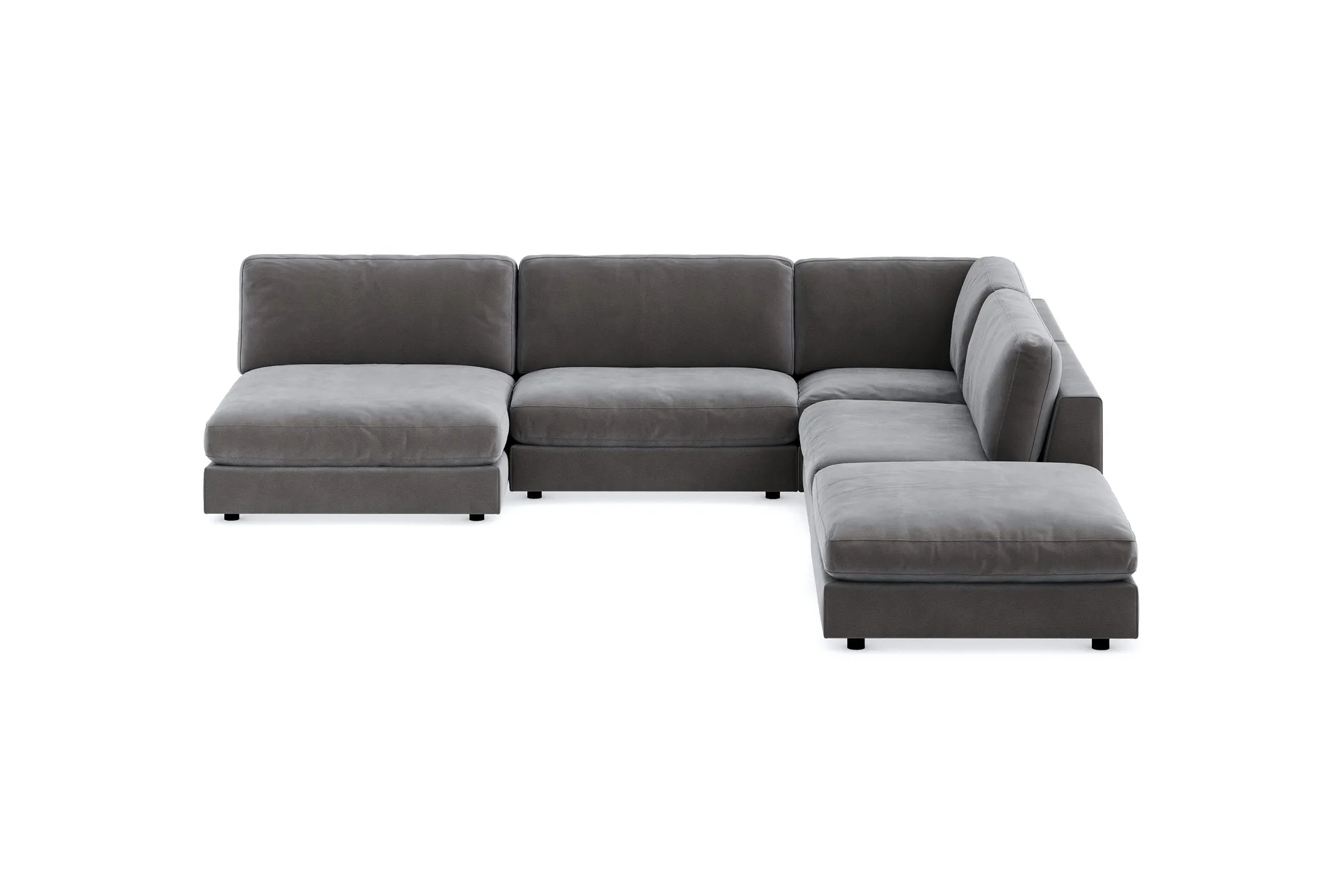 arken 6-sits vändbar l-formad modulhörnsoffa med divan + fotpall i sammet - mörkgrå