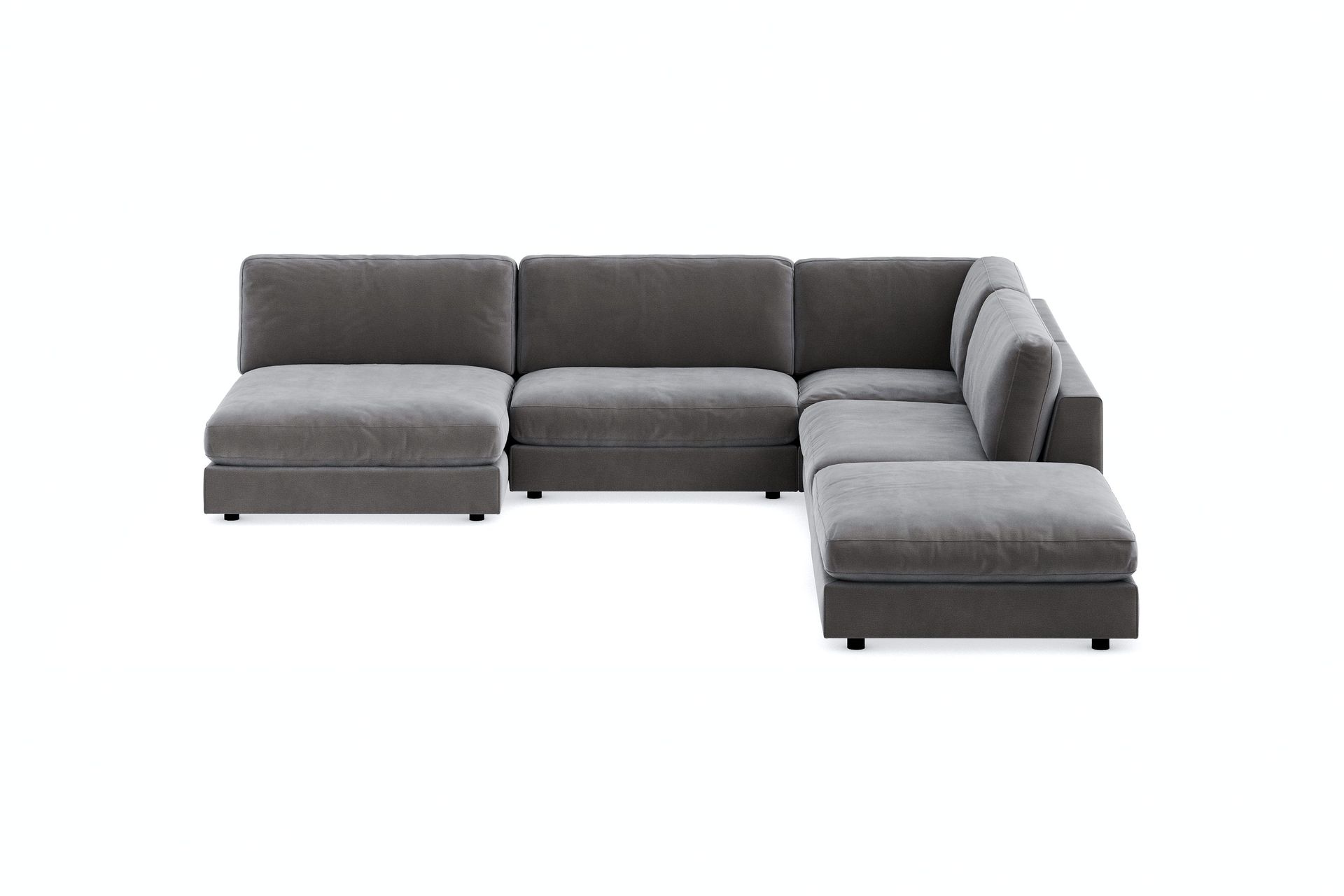 arken 6-sits vändbar l-formad modulhörnsoffa med divan + fotpall i sammet - mörkgrå