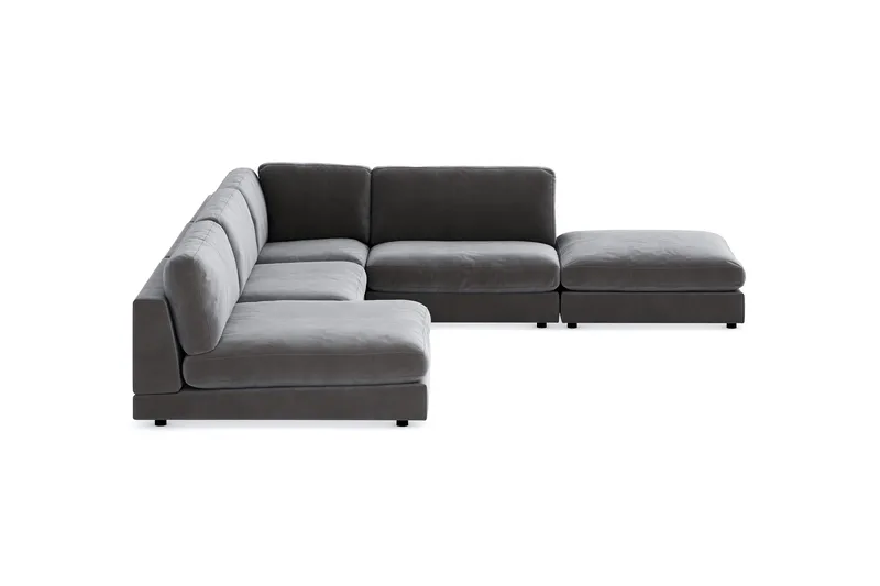 Arken 6-sits Vändbar L-formad Modulhörnsoffa med Divan + Fotpall i Sammet - Mörkgrå - Möbler - Vardagsrum - Soffor - Modulsoffor - Komplett modulsoffa