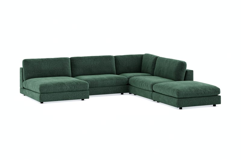 Arken 6-sits Vändbar L-formad Modulhörnsoffa med Divan + Fotpall i Sammet - Mörkgrön - Möbler - Vardagsrum - Soffor - Modulsoffor - Komplett modulsoffa