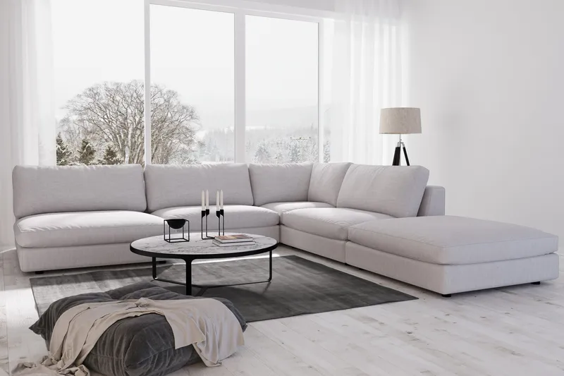 Arken 6-sits Vändbar L-formad Modulhörnsoffa med Divan + Fotpall i Tyg - Grå - Möbler - Vardagsrum - Soffor - Modulsoffor - Komplett modulsoffa