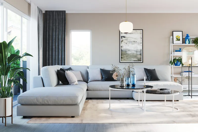 Arken 6-sits Vändbar L-formad Modulhörnsoffa med Divan + Fotpall i Tyg - Ljusgrå - Möbler - Vardagsrum - Soffor - Modulsoffor - Komplett modulsoffa