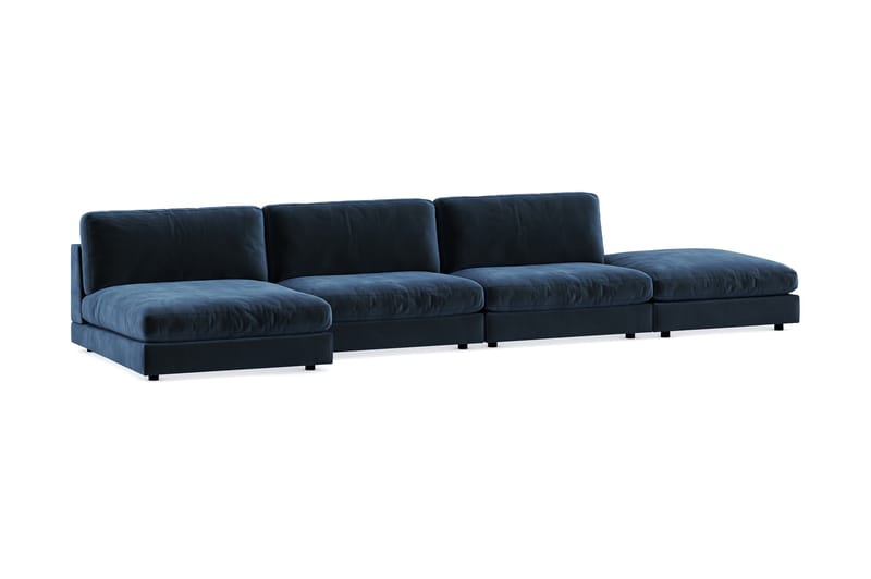 Arken 6-sits Vändbar U-formad Modulsoffa med Divan + Fotpall i Sammet - Blå - Möbler - Vardagsrum - Soffor - Modulsoffor - Komplett modulsoffa