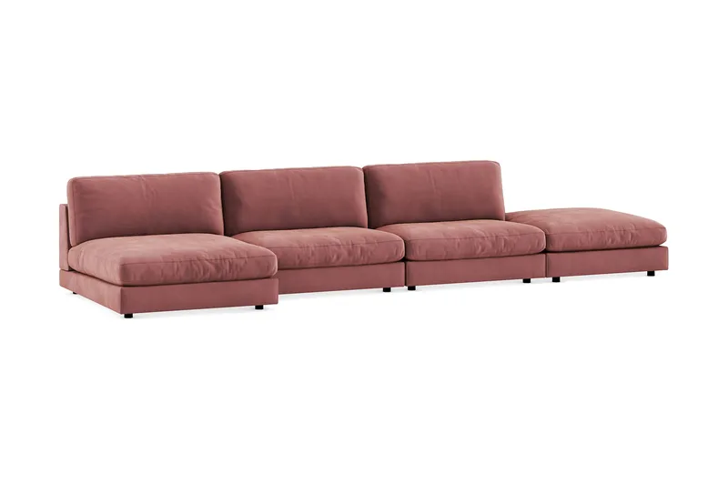Arken 6-sits Vändbar U-formad Modulsoffa med Divan + Fotpall i Sammet - Rosa - Möbler - Vardagsrum - Soffor - Modulsoffor - Komplett modulsoffa