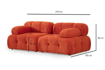 Belgin Bubblig divansoffa 2-sits med utfällbara armstöd och ryggstöd - Röd Manchester - Möbler - Vardagsrum - Soffor - Modulsoffor - Komplett modulsoffa