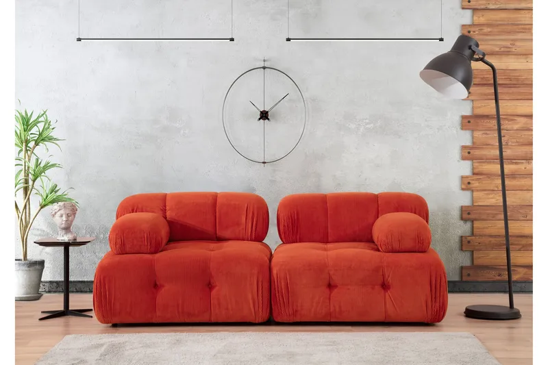 Belgin Bubblig divansoffa 2-sits med utfällbara armstöd och ryggstöd - Röd Manchester - Möbler - Vardagsrum - Soffor - Modulsoffor - Komplett modulsoffa