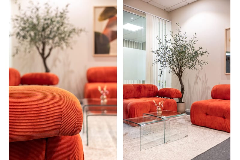 Belgin Bubblig divansoffa 2-sits med utfällbara armstöd och ryggstöd - Röd Manchester - Möbler - Vardagsrum - Soffor - Modulsoffor - Komplett modulsoffa