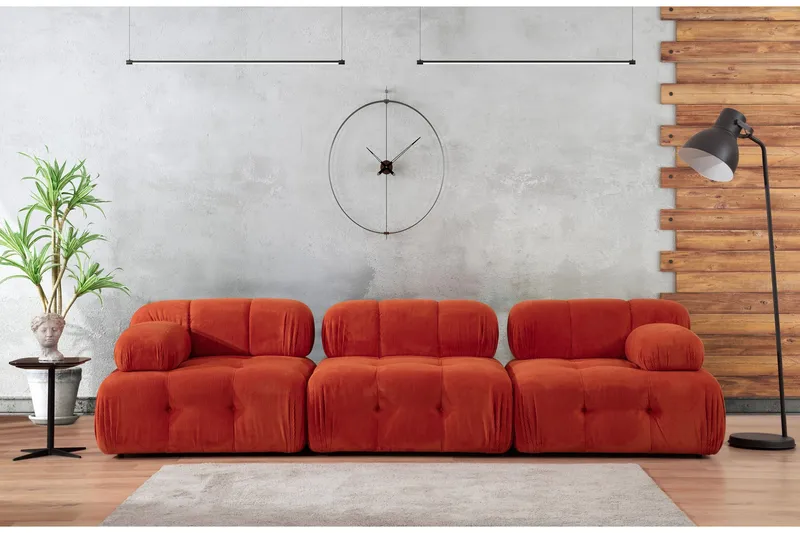 Belgin Bubblig Divansoffa 3-sits med utfällbara armstöd och ryggstöd - Röd - Möbler - Vardagsrum - Soffor - Modulsoffor - Komplett modulsoffa