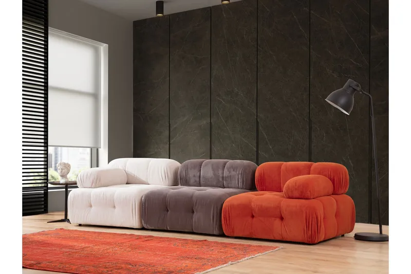 Belgin Bubblig Soffa 3-sits med utfällbara armstöd och ryggstöd, Röd/Vit