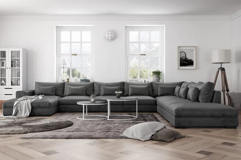 Dubai Stor U-modulsoffa Large med Divan Höger Sammet Extra Djup - Mörkgrå - Möbler - Vardagsrum - Soffor - Modulsoffor - Komplett modulsoffa