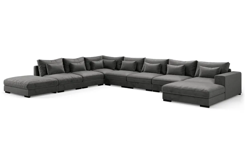 Dubai Stor U-modulsoffa Large med Divan Höger Sammet - Mörkgrå - Möbler - Vardagsrum - Soffor - Modulsoffor - Komplett modulsoffa