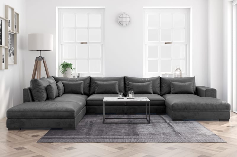 Dubai Stor U Soffa modul med Divan Höger Sammet Extra djup - Mörkgrå - Möbler - Vardagsrum - Soffor - Modulsoffor - Komplett modulsoffa