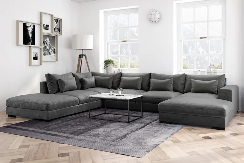 Dubai Stor U Soffa modul med Divan Höger Sammet Extra djup - Mörkgrå - Möbler - Vardagsrum - Soffor - Modulsoffor - Komplett modulsoffa