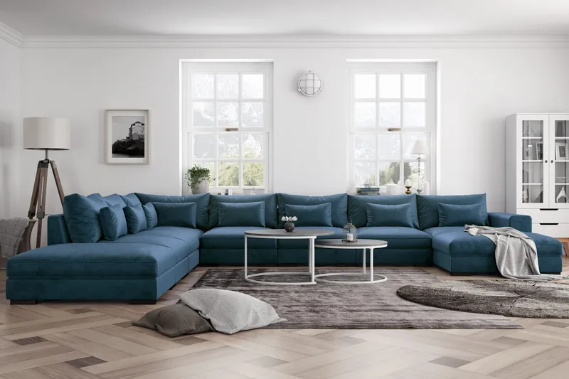 Dubai U-modulsoffa Large med Divan Höger Sammet Extra Djup - Blå - Möbler - Vardagsrum - Soffor - Modulsoffor - Komplett modulsoffa