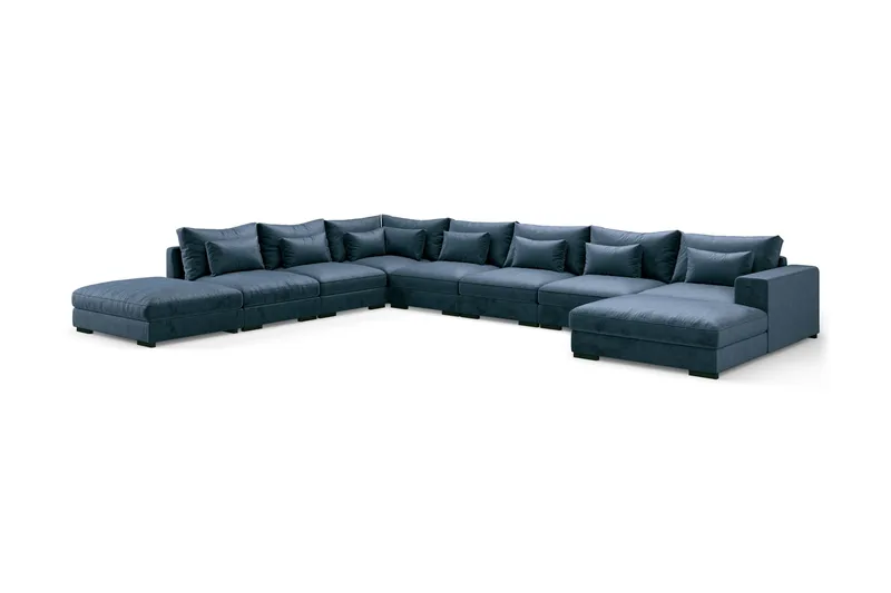 Dubai U-modulsoffa Large med Divan Höger Sammet Extra Djup - Blå - Möbler - Vardagsrum - Soffor - Modulsoffor - Komplett modulsoffa
