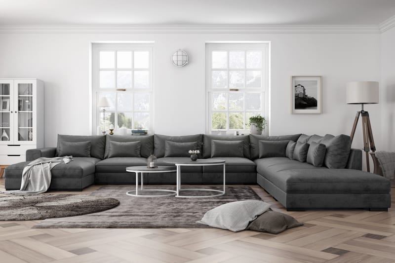 Dubai U-modulsoffa Large med Divan Vänster Sammet Mörkgrå - Möbler - Vardagsrum - Soffor - Modulsoffor - Komplett modulsoffa