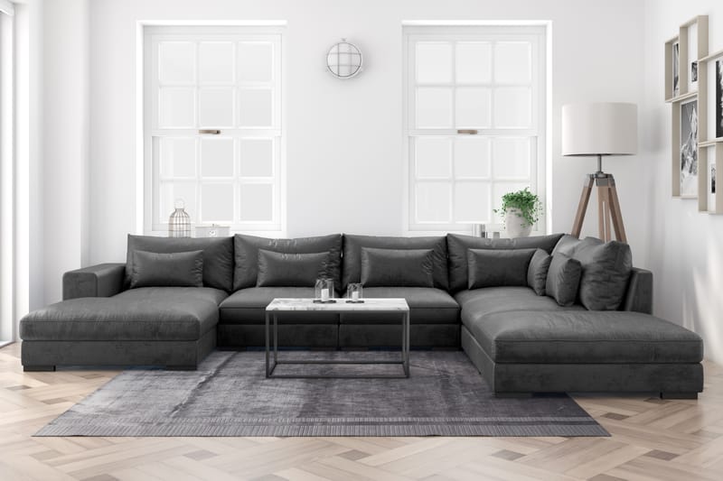 Dubai U-modulsoffa med Divan Vänster Sammet Mörkgrå - Möbler - Vardagsrum - Soffor - Modulsoffor - Komplett modulsoffa