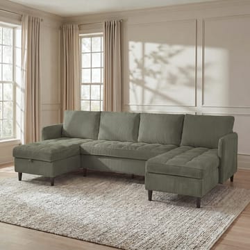 Lindhus 4-sits U-soffa med dubbeldivan och förvaring i manchester - Grön - Möbler - Vardagsrum - Soffor - Modulsoffor - Komplett modulsoffa