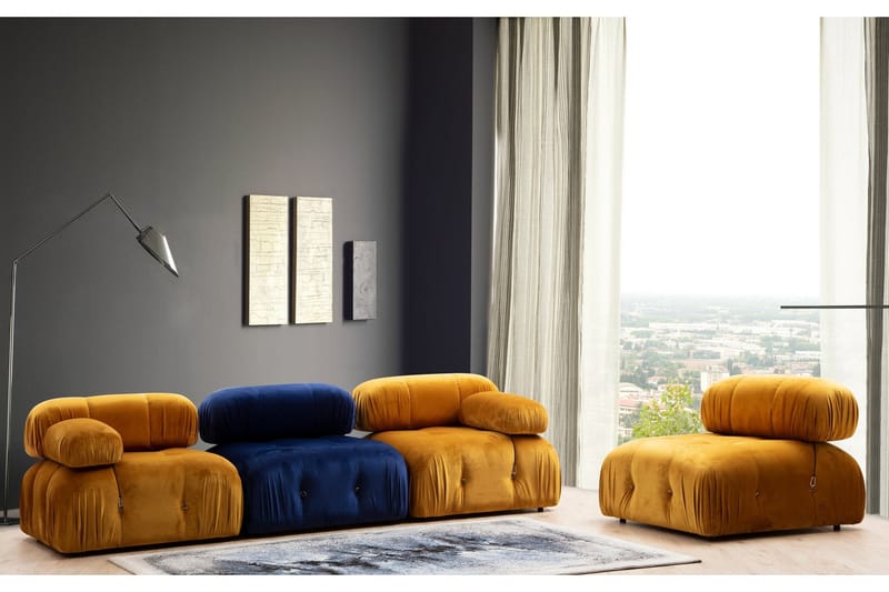 Belgin Mittmodul / Fåtölj 95 cm med fast ryggstöd och repdetaljer - Blå - Möbler - Vardagsrum - Soffor - Modulsoffor - Mittmodul