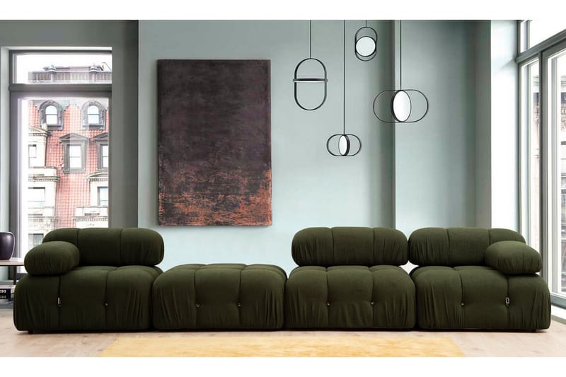 Belgin Mittmodul / Fåtölj 95 cm med fast ryggstöd och repdetaljer - Grön - Möbler - Vardagsrum - Soffor - Modulsoffor - Mittmodul