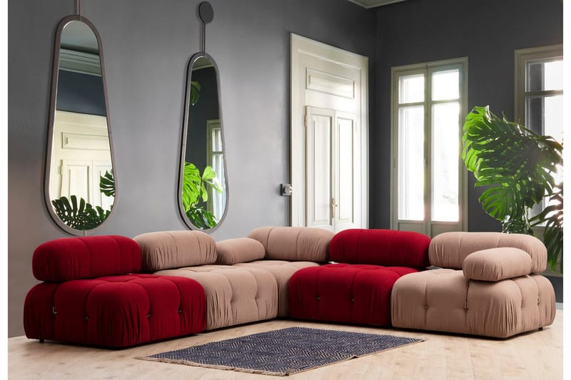 Belgin Mittmodul / Fåtölj 95 cm med fast ryggstöd och repdetaljer - Röd - Möbler - Vardagsrum - Soffor - Modulsoffor - Mittmodul