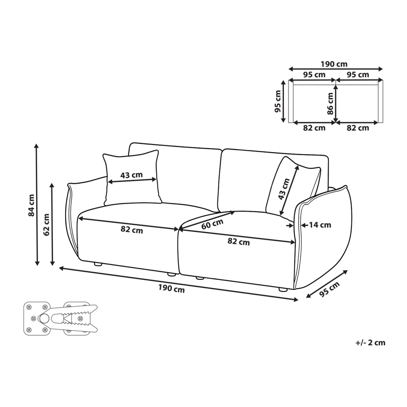 Modulsoffa 2-sits Mesnali - Beige - Möbler - Vardagsrum - Soffor - Modulsoffor - Komplett modulsoffa