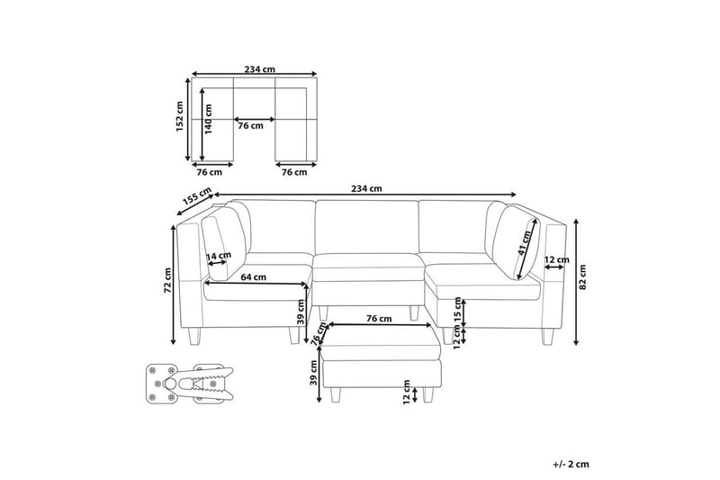 Modulsoffa med fotpall Unstad Beige/svart, Symmetrisk - Beige/svart, Symmetrisk - Möbler - Vardagsrum - Soffor - Modulsoffor - Komplett modulsoffa