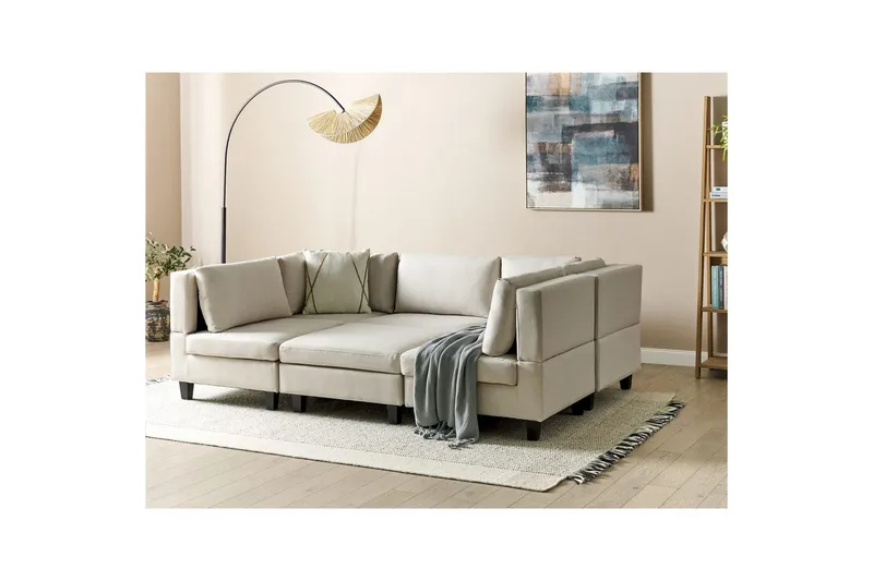 Modulsoffa med fotpall Unstad Beige/svart, Symmetrisk - Beige/svart, Symmetrisk - Möbler - Vardagsrum - Soffor - Modulsoffor - Komplett modulsoffa
