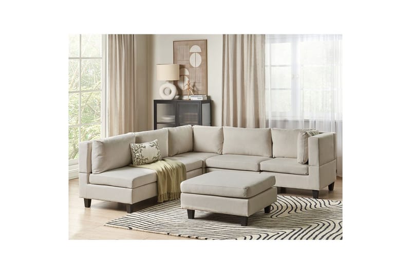 Modulsoffa med fotpall Unstad Beige/svart, Vänstervänd - Beige/svart, Vänstervänd - Möbler - Vardagsrum - Soffor - Modulsoffor - Komplett modulsoffa