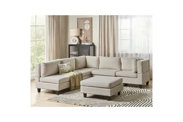 Modulsoffa med fotpall Unstad Beige/svart, Vänstervänd - Beige/svart, Vänstervänd - Möbler - Vardagsrum - Soffor - Modulsoffor - Komplett modulsoffa