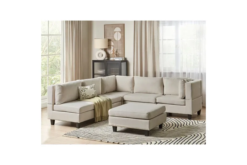 Modulsoffa med fotpall Unstad Beige/svart, Vänstervänd - Beige/svart, Vänstervänd - Möbler - Vardagsrum - Soffor - Modulsoffor - Komplett modulsoffa