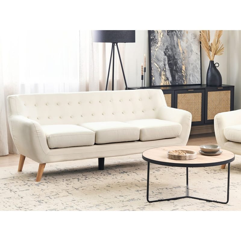 Motala 3-sits Tuftad Soffa i Tyg med Träben - Offwhite - Möbler - Vardagsrum - Soffor - 3-sits soffor