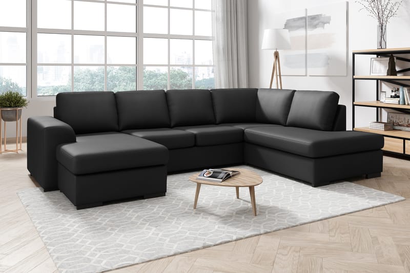 NASHVILLE U-soffa Large med Divan Vänster Konstläder Svart - Skinnsoffor - U-soffor