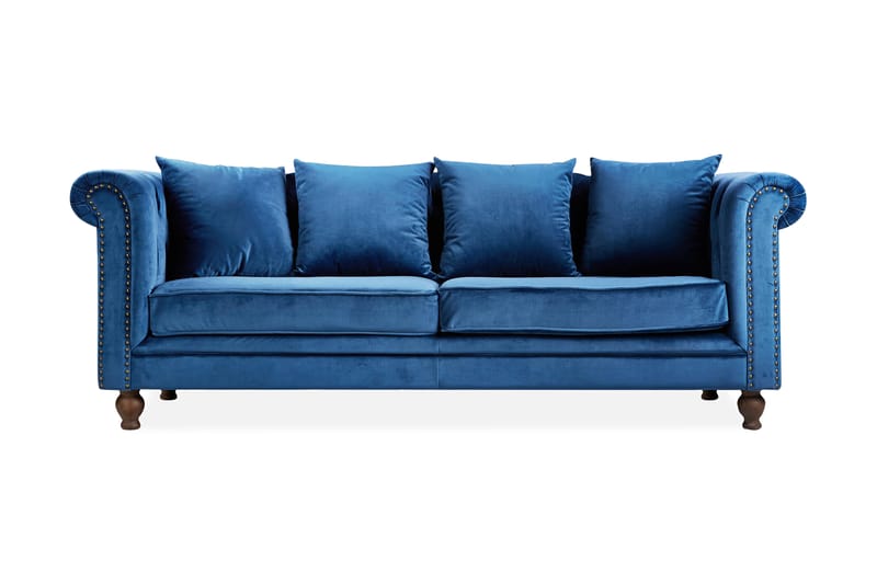 NICOLE Sammetssoffa 3-sits Blå - 3-sits soffor - chesterfield soffor - Sammetssoffor
