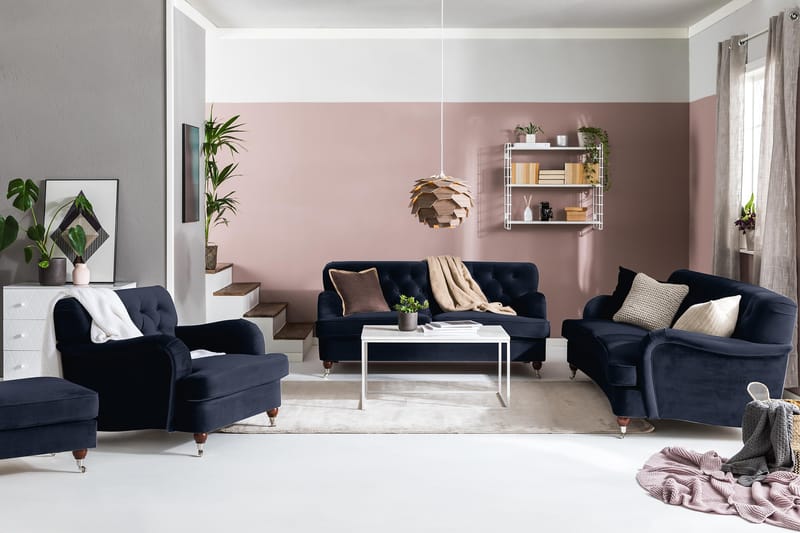 NOTTING HILL Svängd 3-sits Soffa Sammet Midnattsblå - 3-sits soffor - Sammetssoffor - Howardsoffor