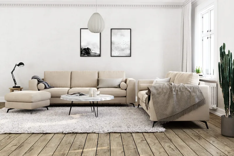 Ocean Lyx 2-sits Soffa med Nackrullar 223 cm i Tyg - Beige - Möbler - Vardagsrum - Soffor - 2-sits soffor