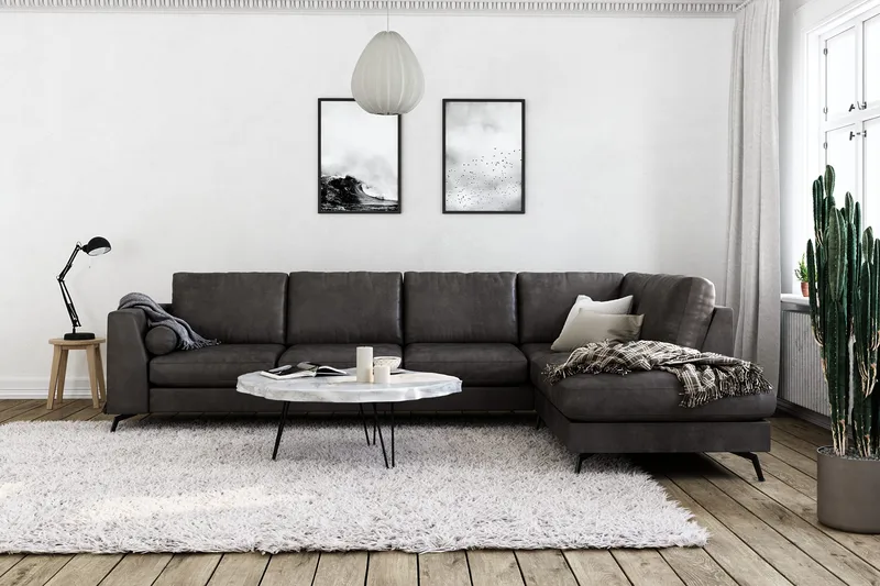 Ocean Lyx 4-sits Högervänd L-formad Schäslongsoffa i Konstläder - Mörkgrå - Möbler - Vardagsrum - Soffor - Skinnsoffor