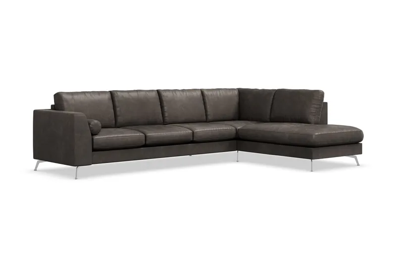 Ocean Lyx 4-sits Högervänd L-formad Schäslongsoffa i Konstläder - Mörkgrå - Möbler - Vardagsrum - Soffor - Skinnsoffor