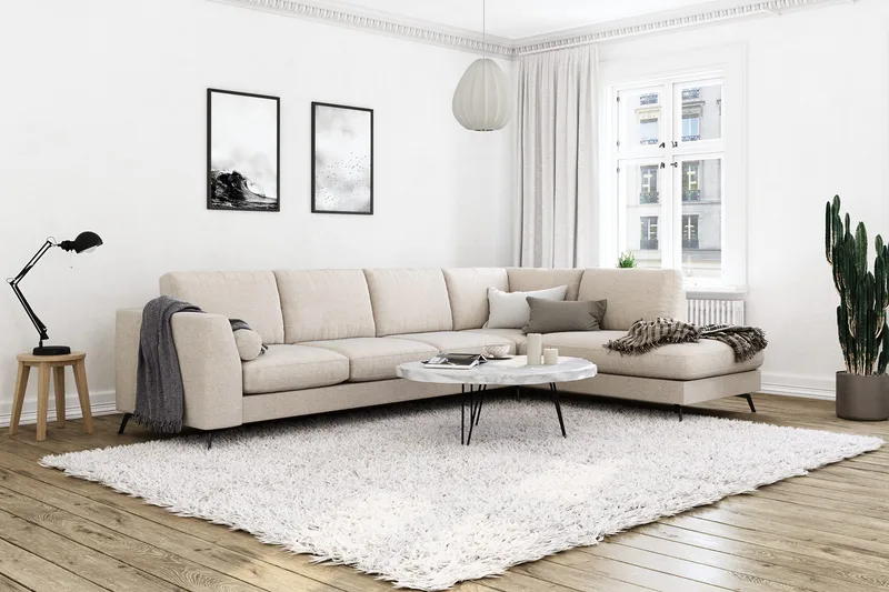 Ocean Lyx 4-sits Högervänd L-formad Schäslongsoffa i Tyg - Beige - Möbler - Vardagsrum - Soffor - Divansoffa & schäslong